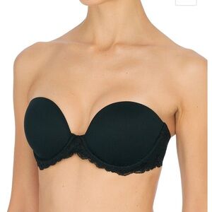 Natori Feathers Black Lace Strapless Bra 34D